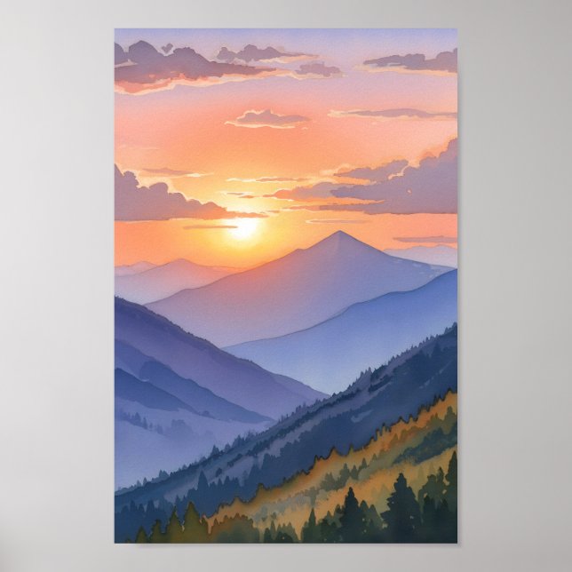 Mountain Majesty | Abstract Sunset Watercolor Art Poster (Front)