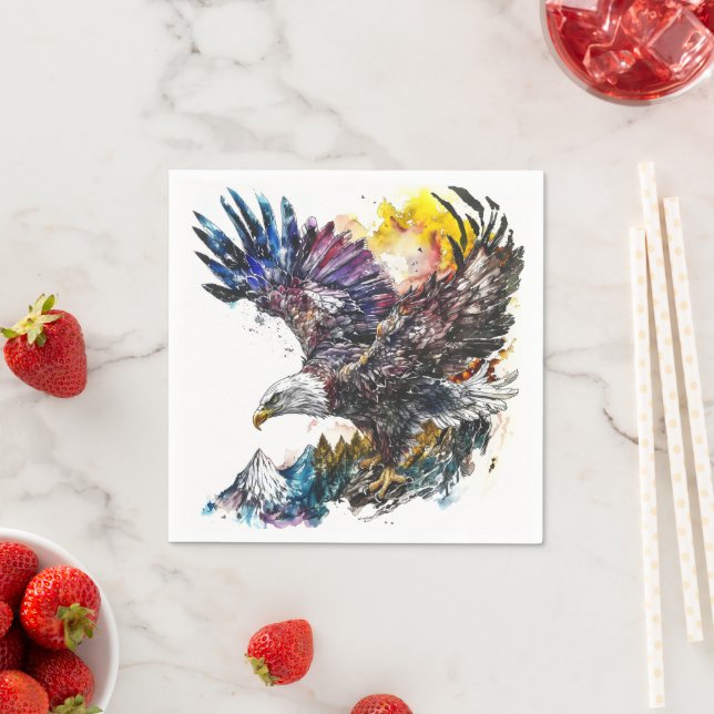 Mountain Majesty Eagle Watercolor Napkin (Insitu)