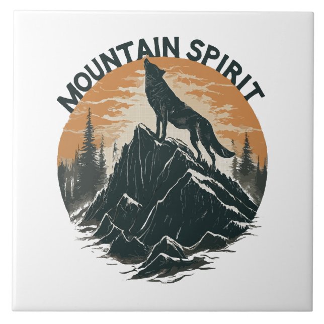 Mountain Majesty Wolf Howling on the Peak Ceramic Tile (Front)