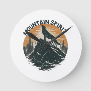 Mountain Majesty Wolf Howling on the Peak Round Clock