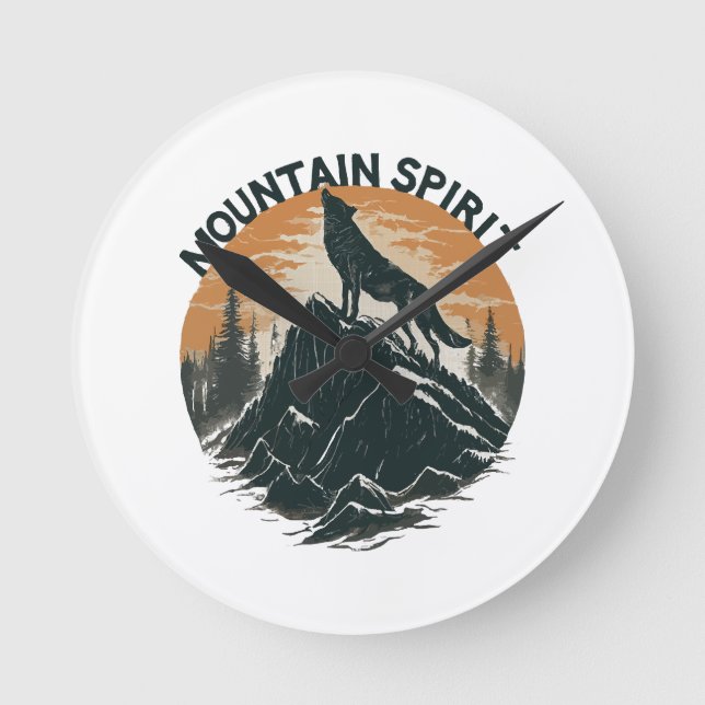 Mountain Majesty Wolf Howling on the Peak Round Clock (Front)