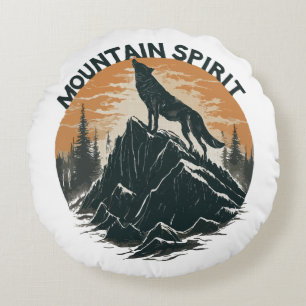 Mountain Majesty Wolf Howling on the Peak Round Cushion