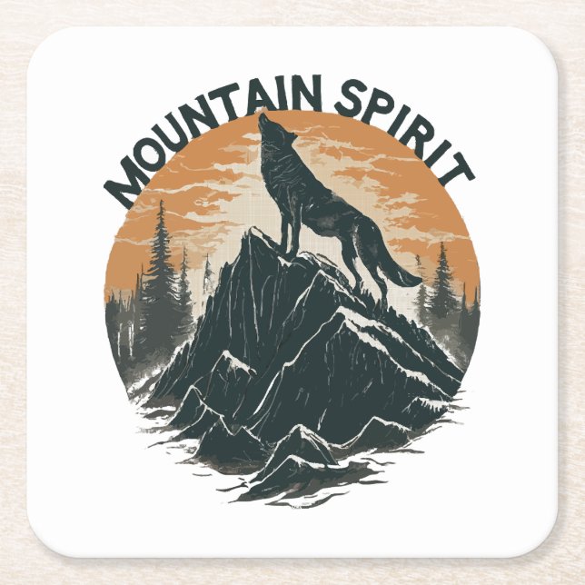 Mountain Majesty Wolf Howling on the Peak Square Paper Coaster (Front)
