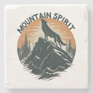 Mountain Majesty Wolf Howling on the Peak Stone Coaster