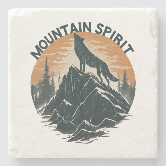 Mountain Majesty Wolf Howling on the Peak Stone Coaster (Front)