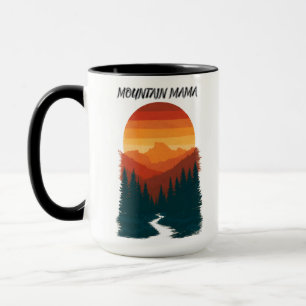 Mountain Mama Retro Sunset Forest Graphic Mug