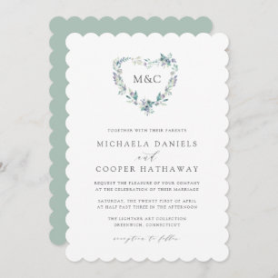 Mountain Meadow Watercolor Heart Monogram Wedding Invitation