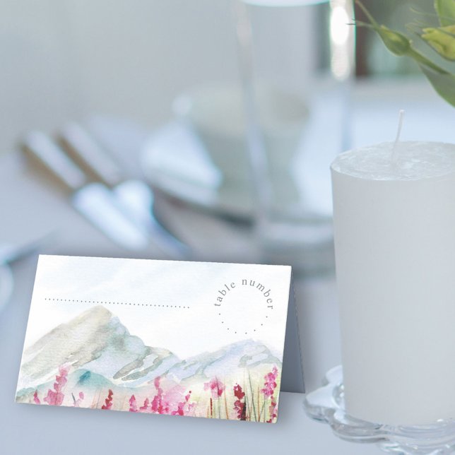 Mountain Meadow Watercolor Wedding Guest Place Card (Creator Uploaded)