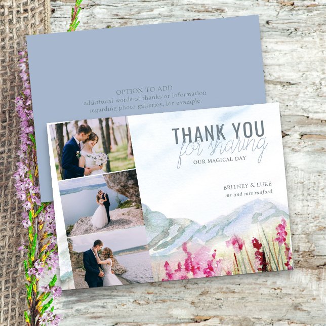 Mountain Meadow Wedding Photo Strip Thank You Card (3 Photo Wedding thank you cards from Mountain Meadow collection)