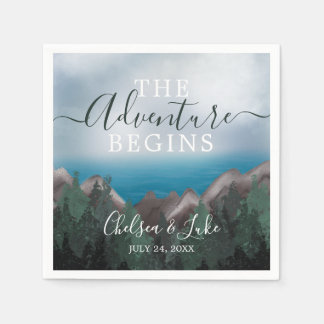 Mountain Meets Ocean The Adventure Begins Wedding Napkin