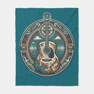 Mountain Melody Acoustic Guitar Crest Fleece Blank Blanket