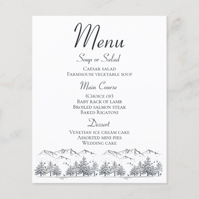 Mountain Menu Rustic Wedding Country Winter (Front)