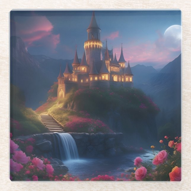 Mountain Midnight Castle Four Glass Coaster (Front)