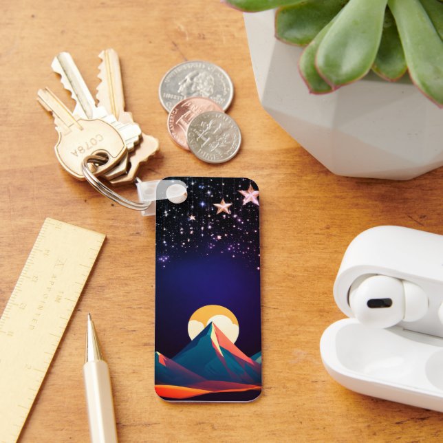 Mountain Minimalist with Star Black Background -  Key Ring (Desk)