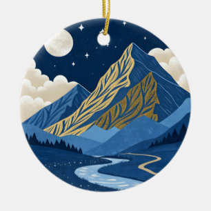 Mountain Moon Light Ceramic Ornament