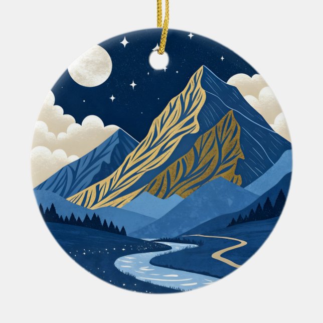 Mountain Moon Light Ceramic Ornament (Front)