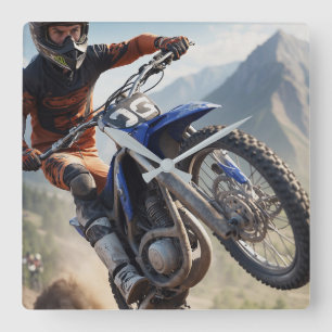 Mountain Motocross Racing Square Wall Clock