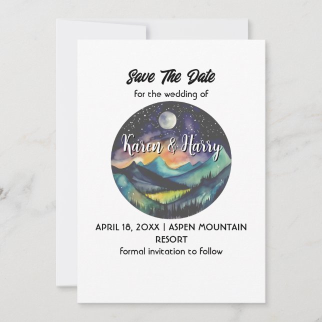 Mountain Mountain Moon Star Save The Date Outdoor Invitation (Front)