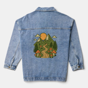 Mountain Mushroom Hiking Trail Outdoors Adventure  Denim Jacket