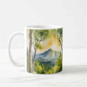 Mountain Nature Sunrise Landscape Watercolors Coffee Mug