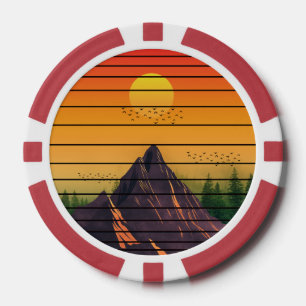 MOUNTAIN NATURE VINTAGE SUNSET SCENERY  POKER CHIPS