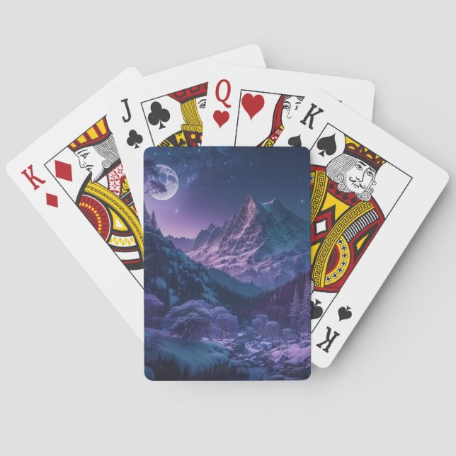 Mountain Night With Moon Playing Cards (Back)