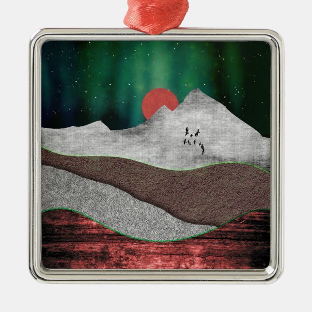 Mountain Northern Lights Metal Ornament (Front)