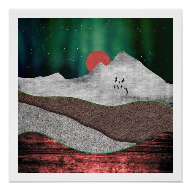 Mountain Northern Lights Poster (Front)