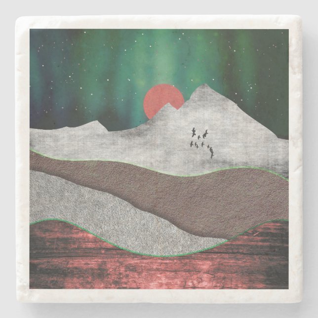 Mountain Northern Lights Stone Coaster (Front)