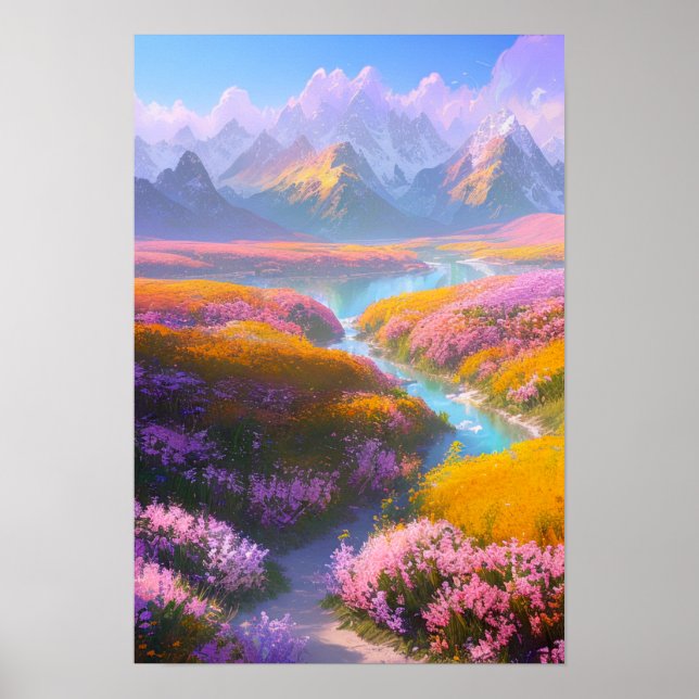 Mountain Oasis, Field of Flowers Poster (Front)