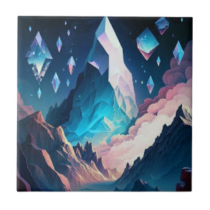 Mountain Of Crystal Fantasy Landscape Ceramic Tile