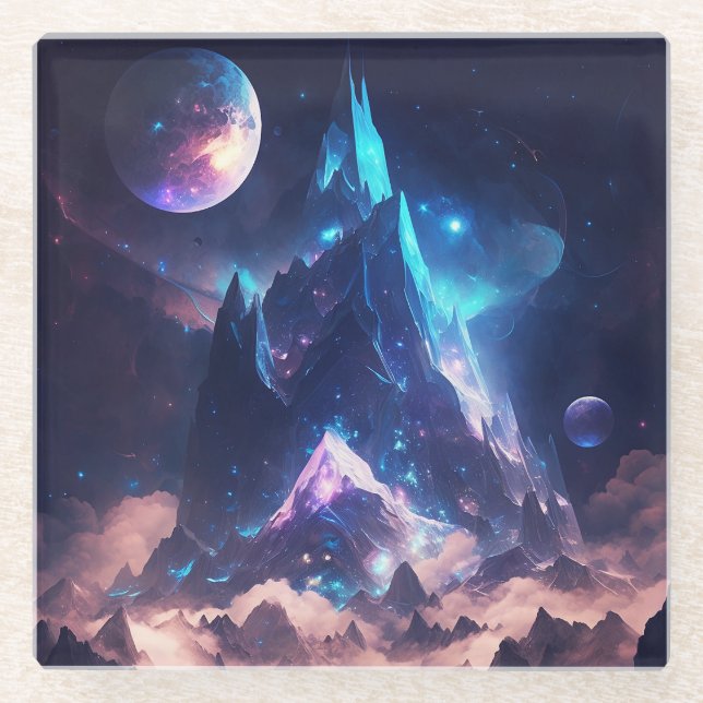 Mountain Of Crystal Fantasy Landscape Glass Coaster (Front)