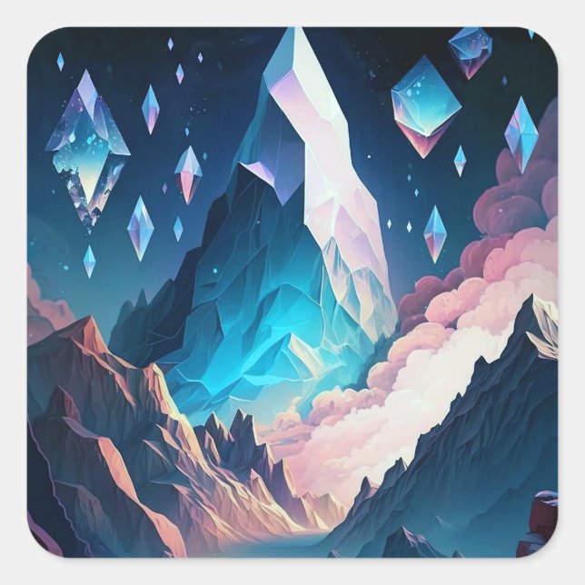 Mountain Of Crystal Fantasy Landscape Square Stick Sticker (Front)