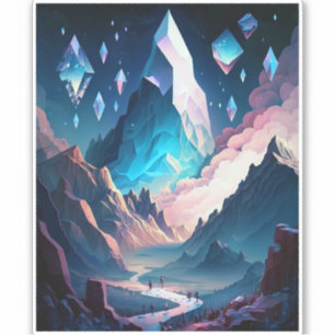 Mountain Of Crystal Fantasy Landscape Sticker