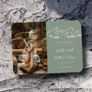 Mountain Outdoor Sage Green Wedding Save The Date Magnet