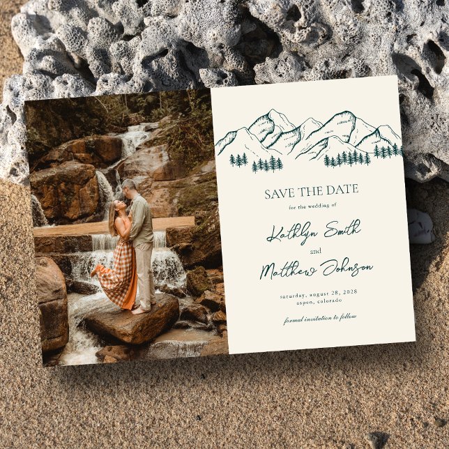 Mountain Outdoor Sage Green Wedding Save The Date Magnetic Invitation (Creator Uploaded)