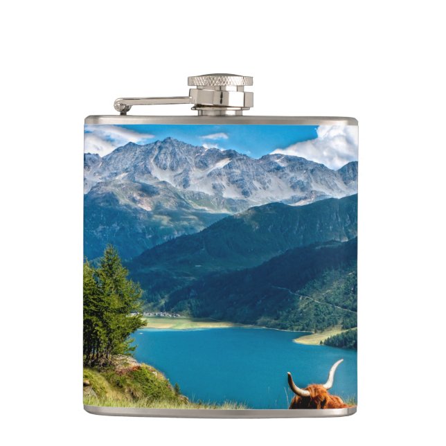 Mountain Pasture Highlands Cow Hip Flask (Front)