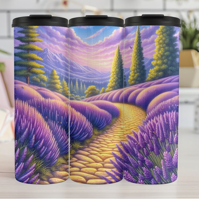 Mountain Path Through Lavender Fields. Thermal Tumbler (Creator Uploaded)
