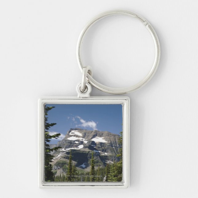 Mountain Peak Between Trees Under A Blue Sky Key Ring (Front)