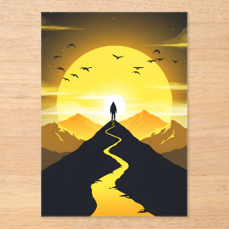 Mountain Peak Silhouette with a winding. Pedestal Acrylic Invitations