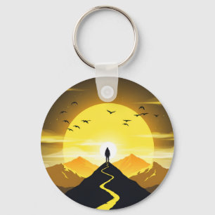 Mountain Peak Silhouette with a winding. Pedestal Key Ring
