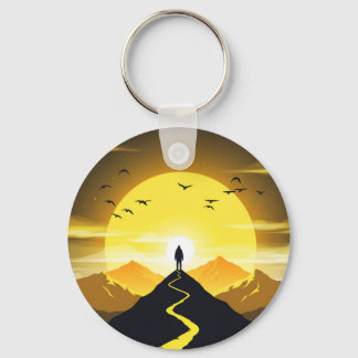 Mountain Peak Silhouette with a winding. Pedestal Key Ring