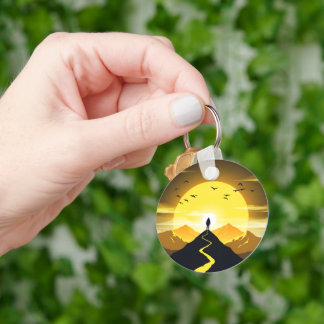 Mountain Peak Silhouette with a winding. Pedestal Key Ring