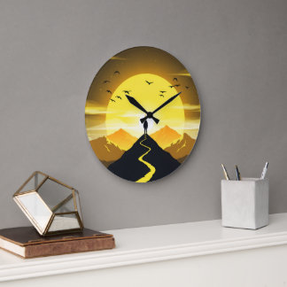 Mountain Peak Silhouette with a winding. Pedestal Large Clock