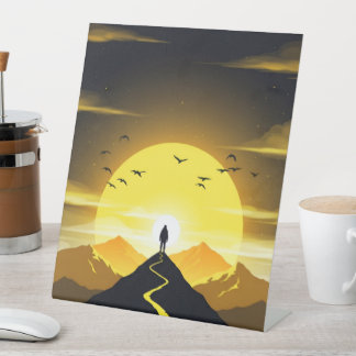 Mountain Peak Silhouette with a winding. Pedestal Sign