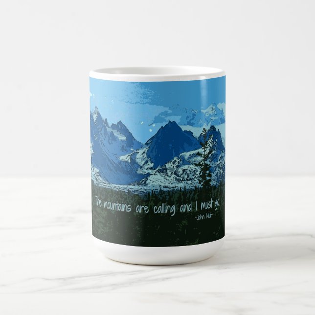 Mountain Peaks digital art - John Muir quote Coffee Mug (Center)