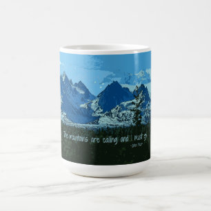Mountain Peaks digital art - John Muir quote Coffee Mug