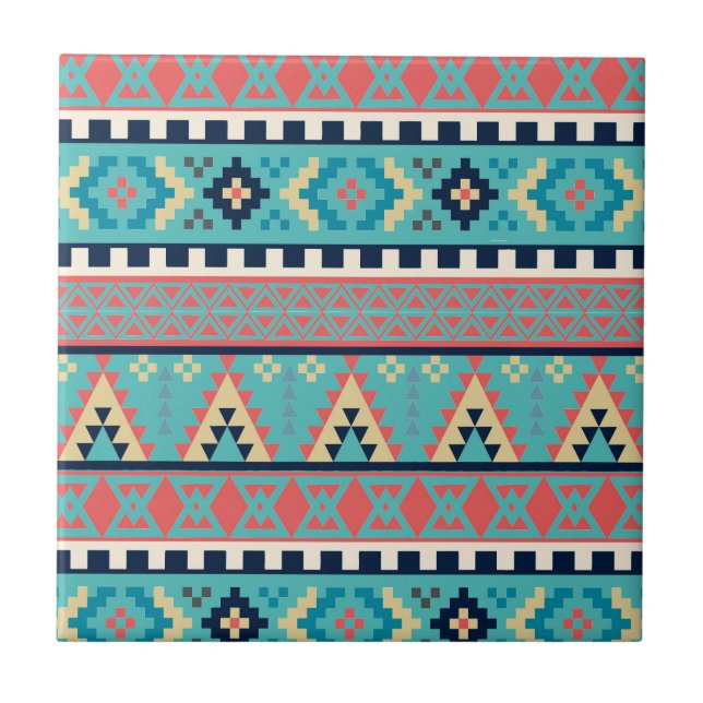 Mountain Peaks Geometric Tribal Pattern Ceramic Tile (Front)
