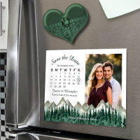 Mountain & Pine Calendar Photo Save Date Magnet