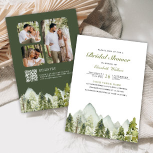 Mountain Pine Forest Photo QR Code Bridal Shower Invitation